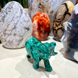 Malachite Elephant Statue Small Figurine Hand Carved 3.5”