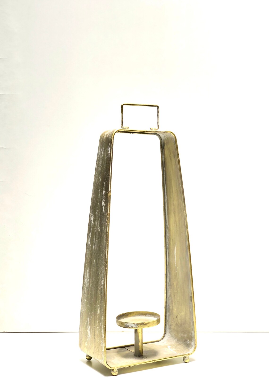 Tall Lantern Candle Holder Set French Medieval Style Trapezoid Gold ...