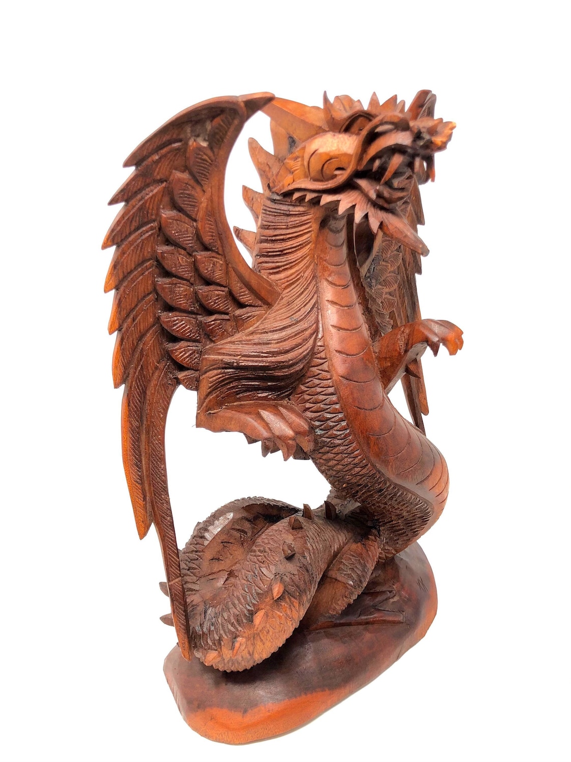 Wooden Large Dragon Statue Hand Carved Solid Heavy Wood 16 Etsy
