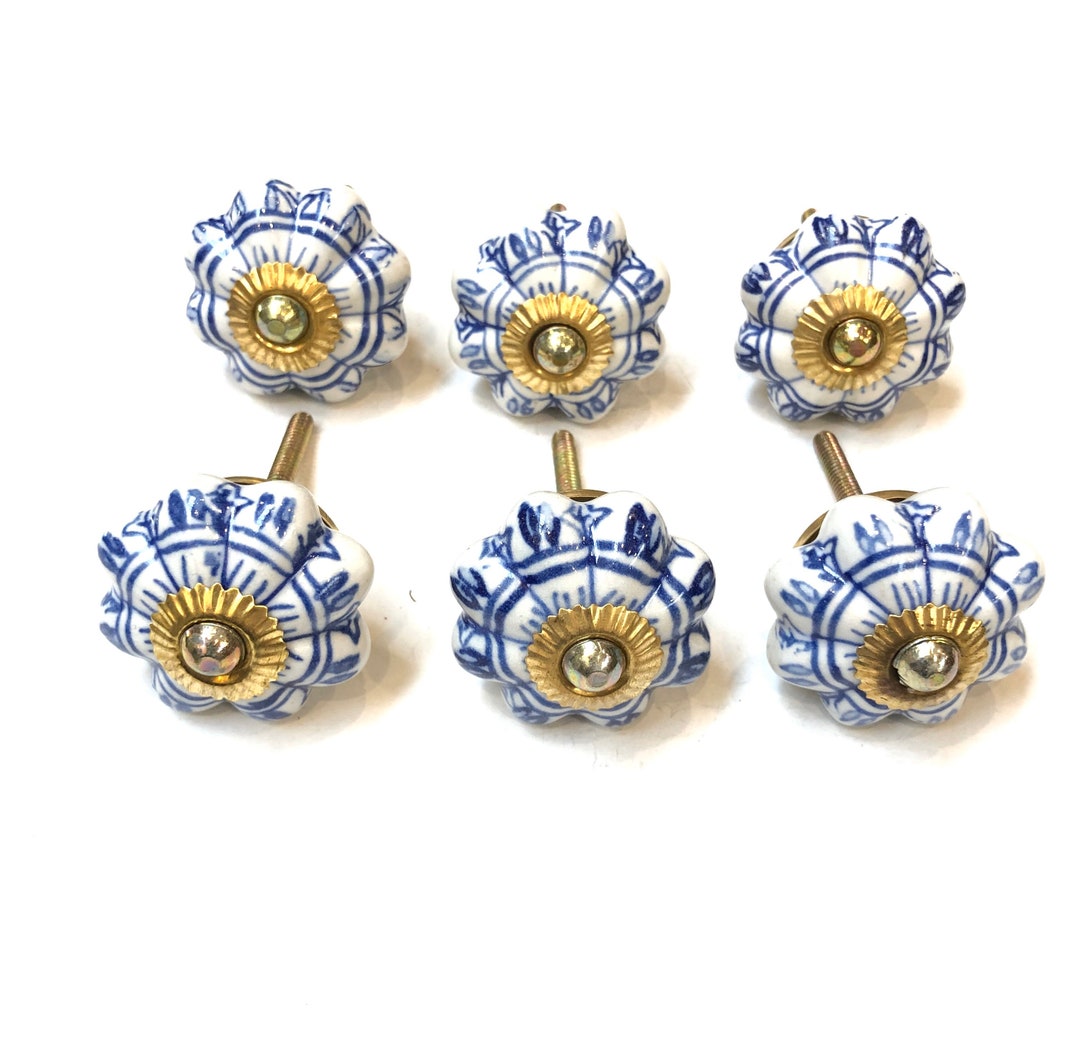 Ceramic Knobs Blue Frost Handpainted Kitchen Drawer Etsy