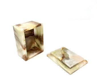 Boîte à bijoux rectangulaire en pierre d'onyx avec couvercle multifonctionnelle