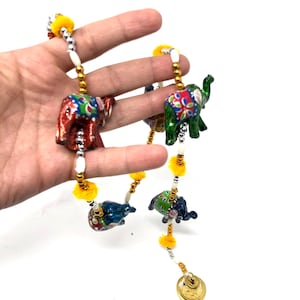 Elephant Figurines Ornament String 5 Lucky Chime Door Wall Window Room Decoration With Bell