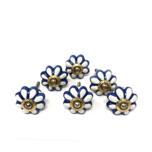 Knobs Blue & White Ceramic Handpainted Kitchen Cabinet Drawer Pulls Handmade Ceramic Door Knobs Furniture Hardware 6Pcs