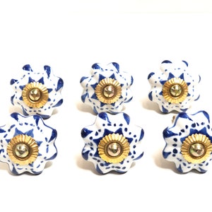 Blue White Spanish Ceramic Knobs Handpainted Kitchen Cabinet Drawer Pulls Handmade Ceramic Door Knobs Furniture Hardware 6Pcs