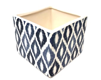 Square Flower Pot Ceramic Blue & White Spanish Design