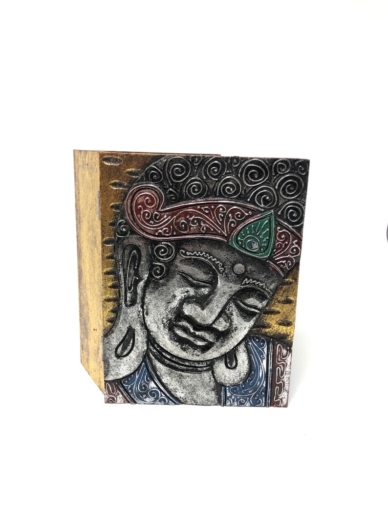 Hand Carved Jewelry Holder Buddha Decorative Box Gold Color Details