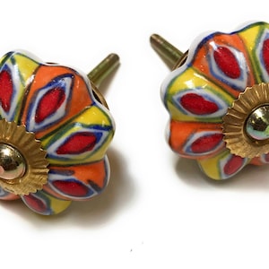 Knobs Colorful Yellow Orange Fun Style Ceramic 6Pcs Handpainted Kitchen Cabinet Drawer Pulls Ceramic Door Knobs Furniture Hardware