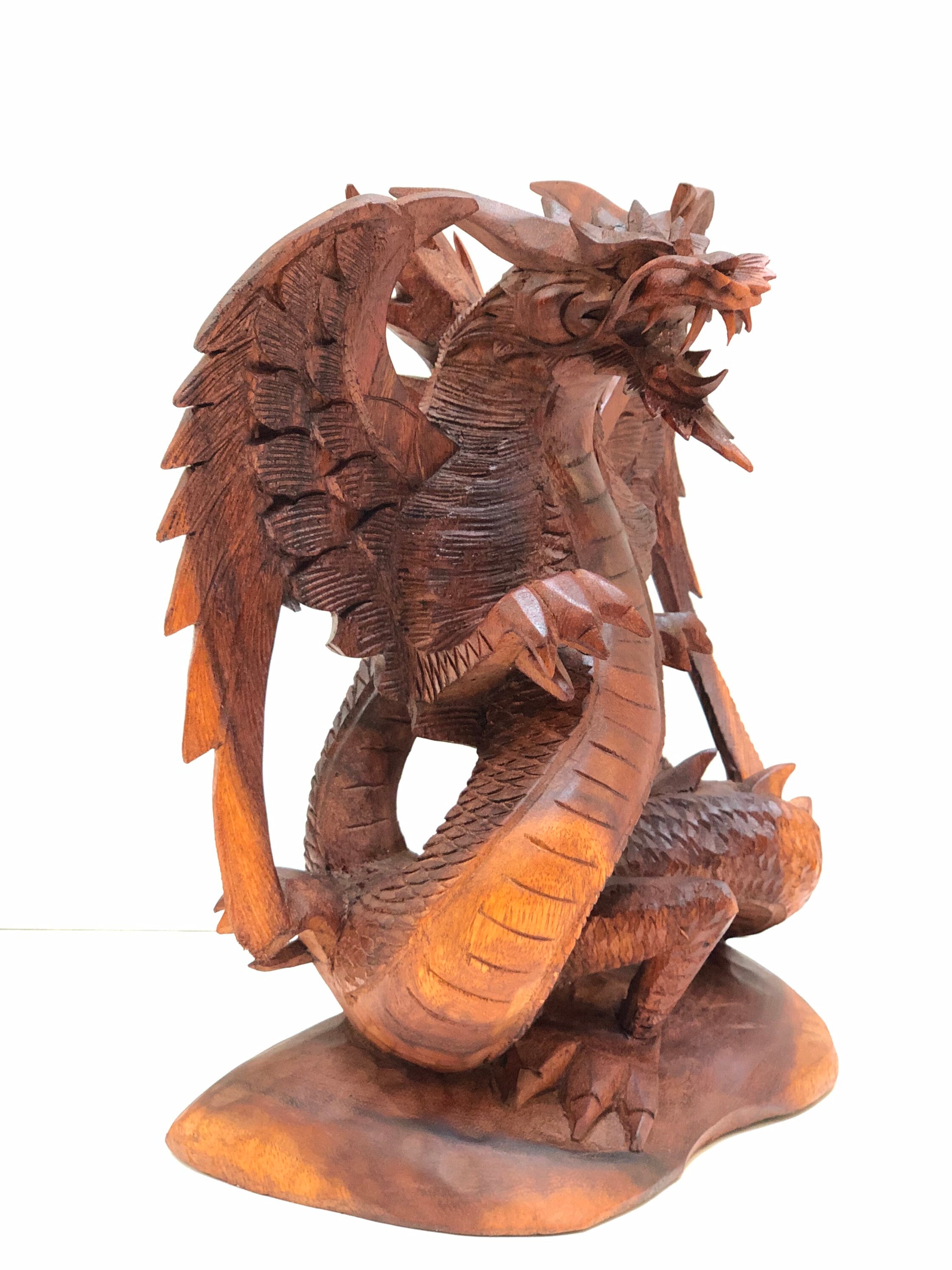 Dragón de madera pequeña estatua tallada a mano madera pesada | Etsy