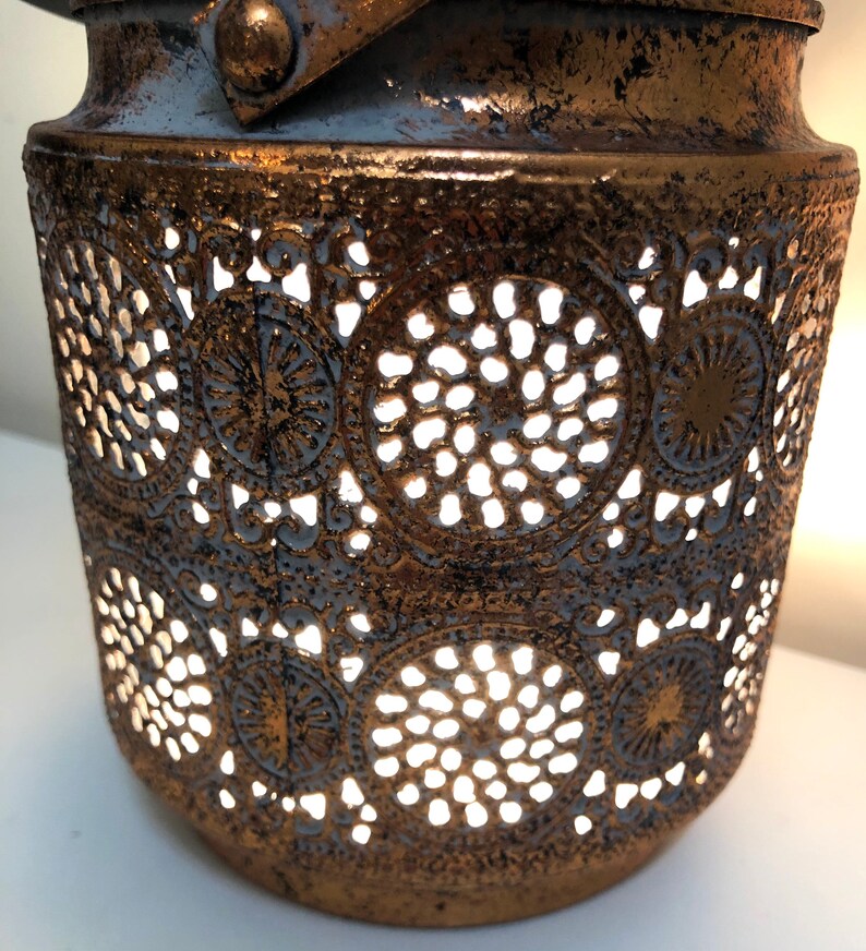 Candle Holder Lantern Bucket Perforated Bronze Copper Color Etsy