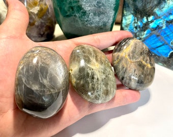 Gray Moonstone Palm Stone Grey Rock Healing Crystals Yoga Reiki