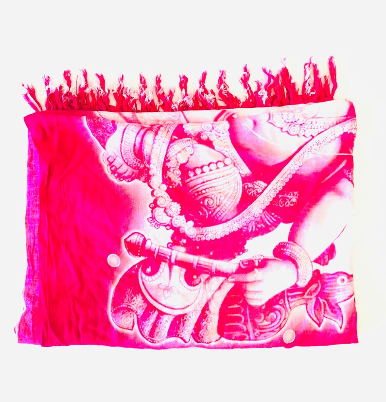 Beach Wrap Towel Scarf Thin Cover up Hot Pink with Hindu Imprints Batik Sarong