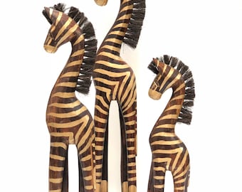 Zebra Statue Hand Carved & Painted Set of 3 Decorative Figurines