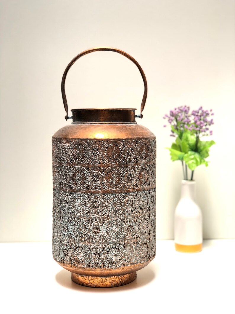 Vintage Lantern Candle Holder Bronze Copper Color Etsy