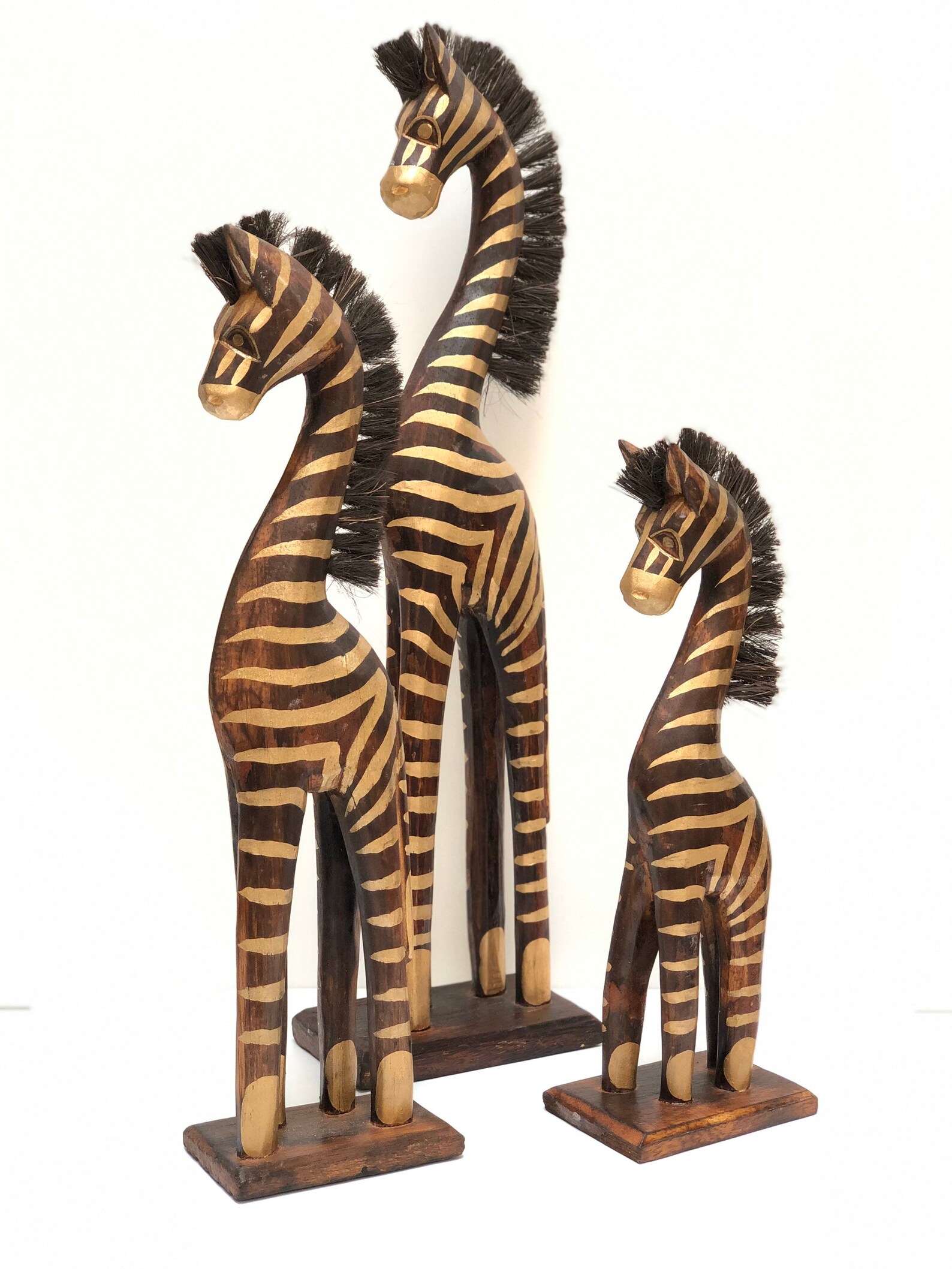 Zebra Statue Hand Carved & Painted Set of 3 Decorative Etsy