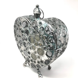 Silver Lantern Patina Heart Shape Oxidized Candle Holder Outdoor Indoor