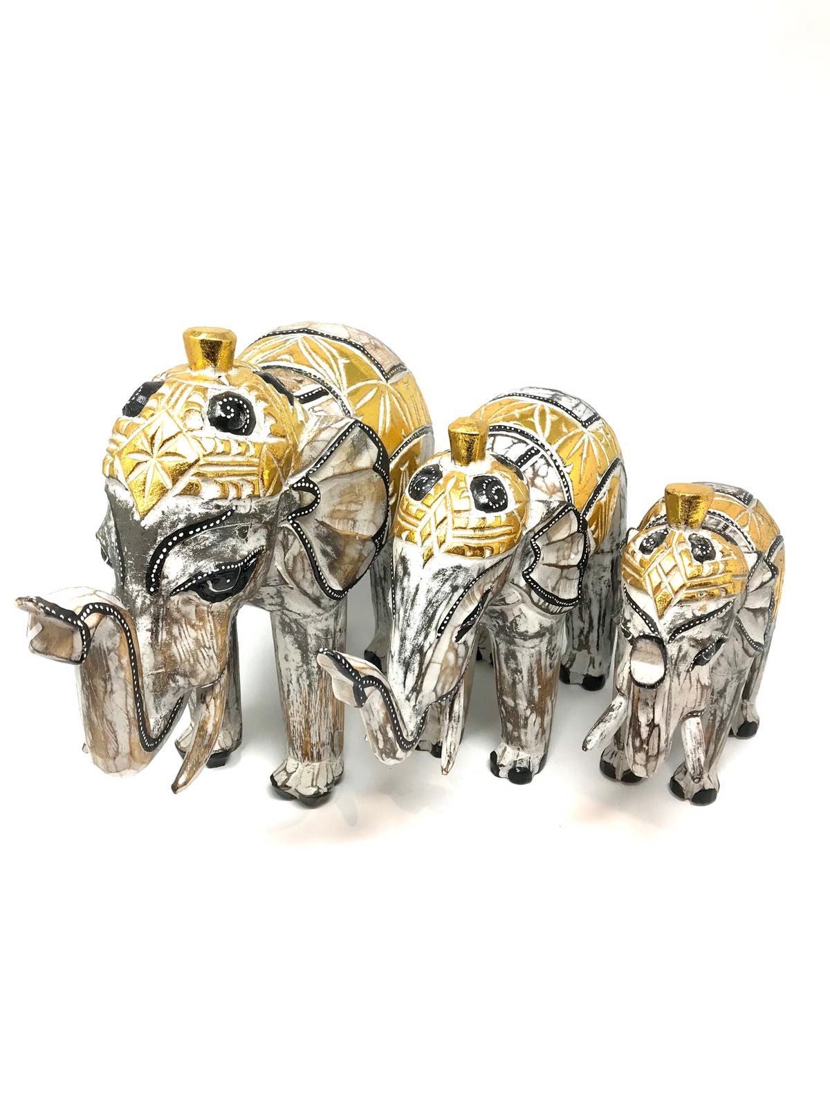 Elephant Statue Antique White Hand Carved & Painted Set of 3 Etsy