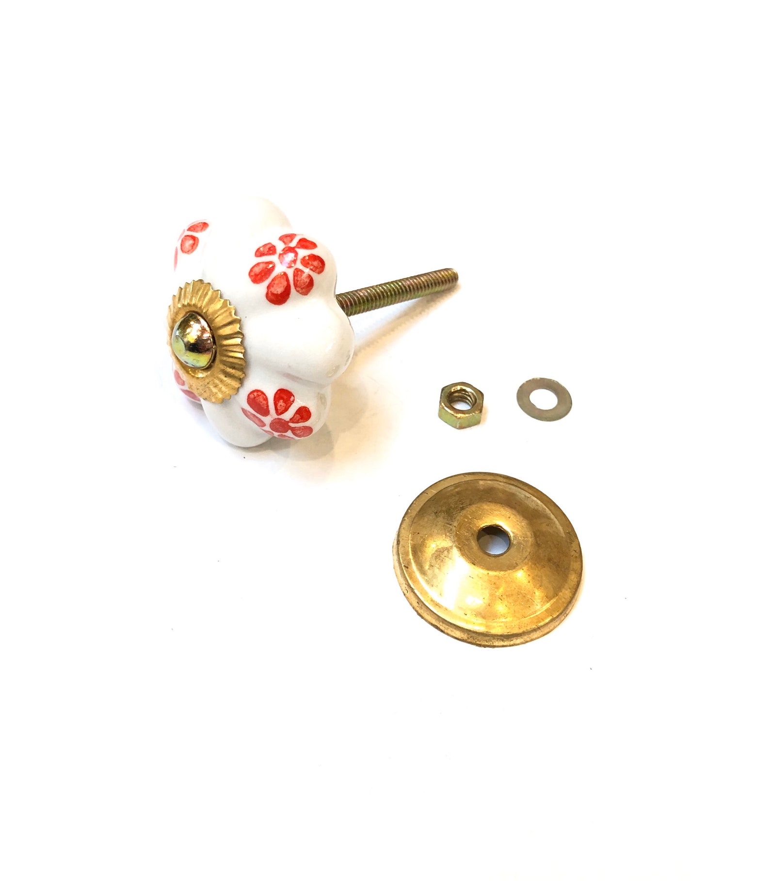 Perillas del gabinete flores rojas 6pcs cerámica pintada a | Etsy