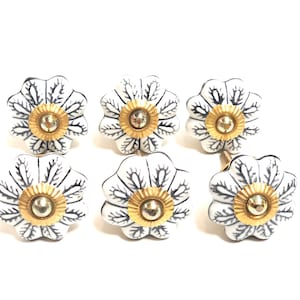 Ceramic Knobs Snowflake Handpainted Kitchen Cabinet Drawer Pulls Handmade Ceramic Door Knobs Furniture Hardware 6Pcs