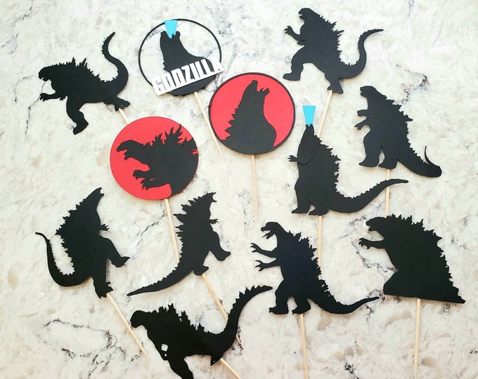 12 Godzilla Assorted Cupcake Toppers Food Picks Etsy