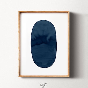 Blue Watercolor Wall Art Print, Indigo, Navy Blue Art, Printable Digital Download, Abstract Large Poster, Modern Minimal, Geometric Shape