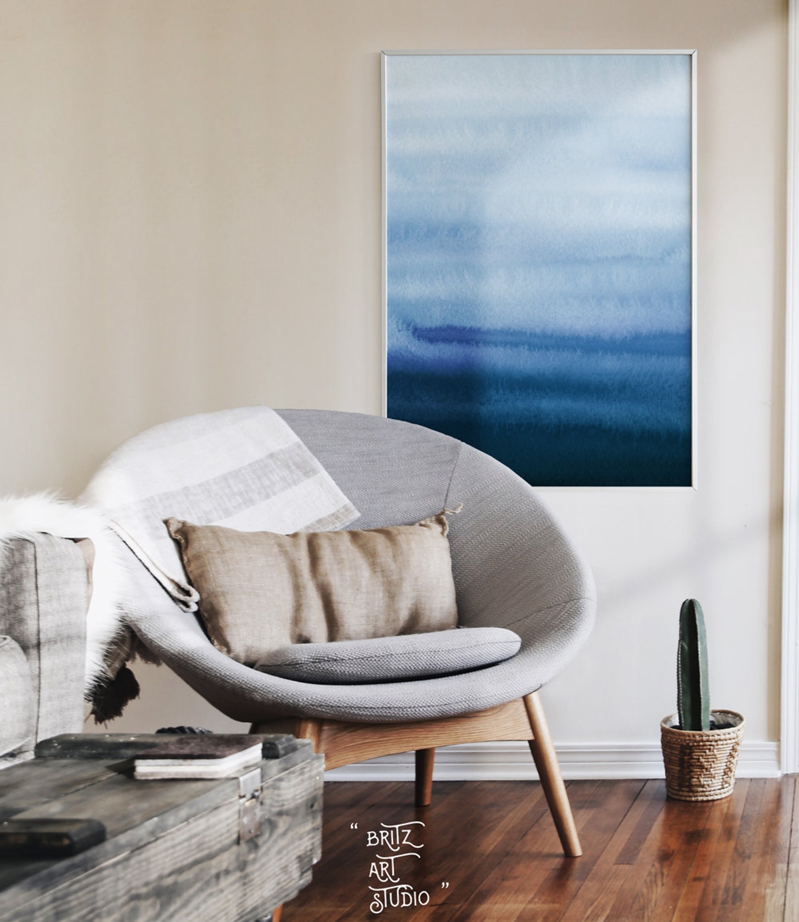 Blue Watercolor Wall Art Print Indigo Navy Blue Wall Art Etsy