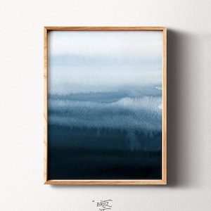 Blue Watercolor Wall Art Print, Indigo Wall Art, Navy Blue Wall Art, Printable Digital Download, Abstract Large Poster, Modern Minimalist