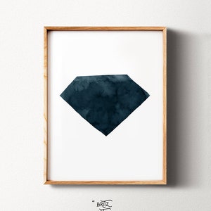 Blue Watercolor Wall Art Print, Indigo, Navy Blue Art, Printable Digital Download, Abstract Large Poster, Modern Minimal, Geometric Shape
