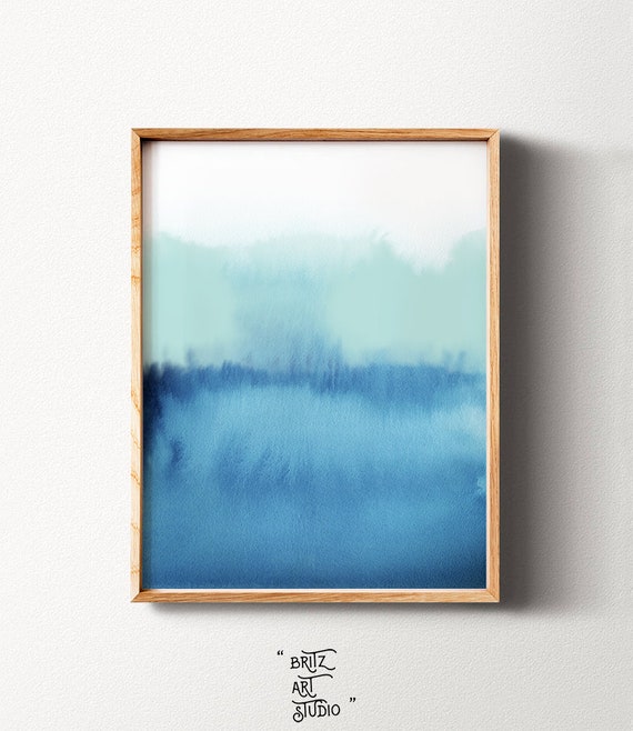 Blue Watercolor Wall Art Print Indigo Wall Art Navy Blue Etsy