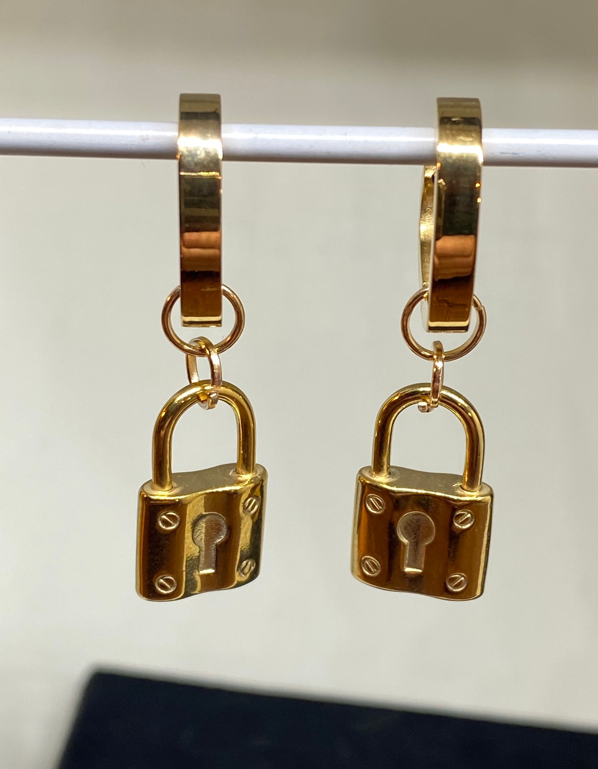 Gold Lock Earrings Padlock Earrings Heart Huggie Earrings 