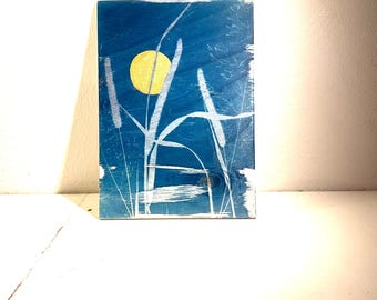 Impresión en madera cianotipia natural