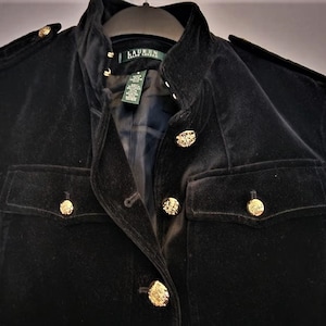 Vintage Ralph Lauren black velour / velvet jacket Safari style blazer (rare, gorgeous!) - Size 8 - Unisex