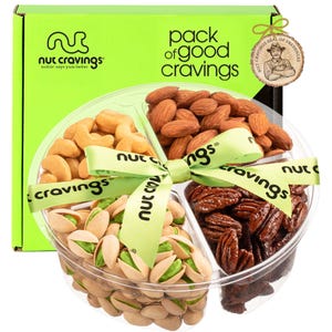 Deluxe Mixed Nuts Gift Basket with Green Ribbon - Perfect Birthday Care Package and Premium Present