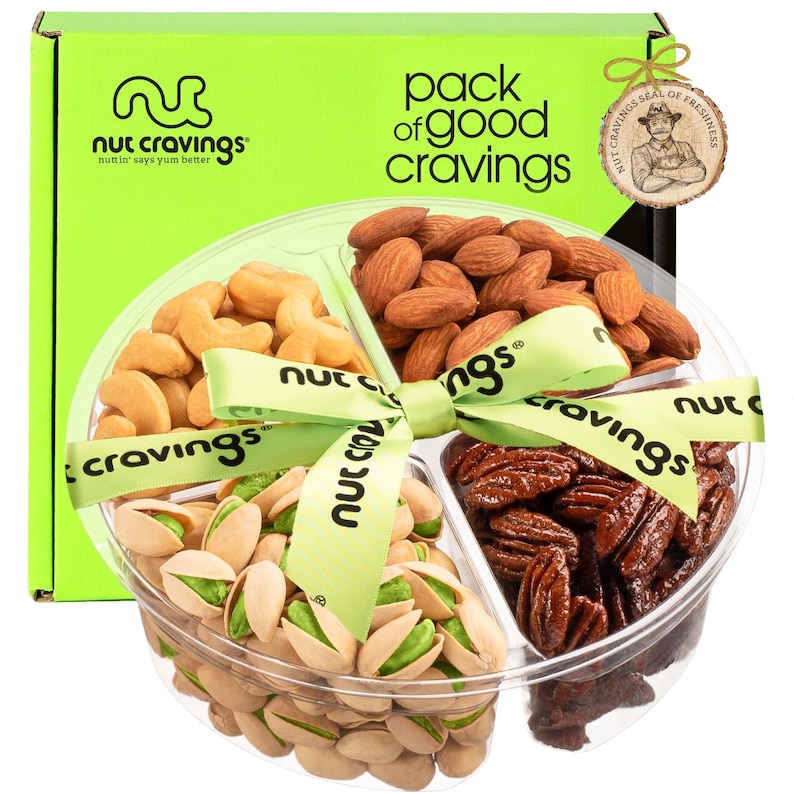 Deluxe Mixed Nuts Gift Basket With Green Ribbon - Perfect Birthday Care ...