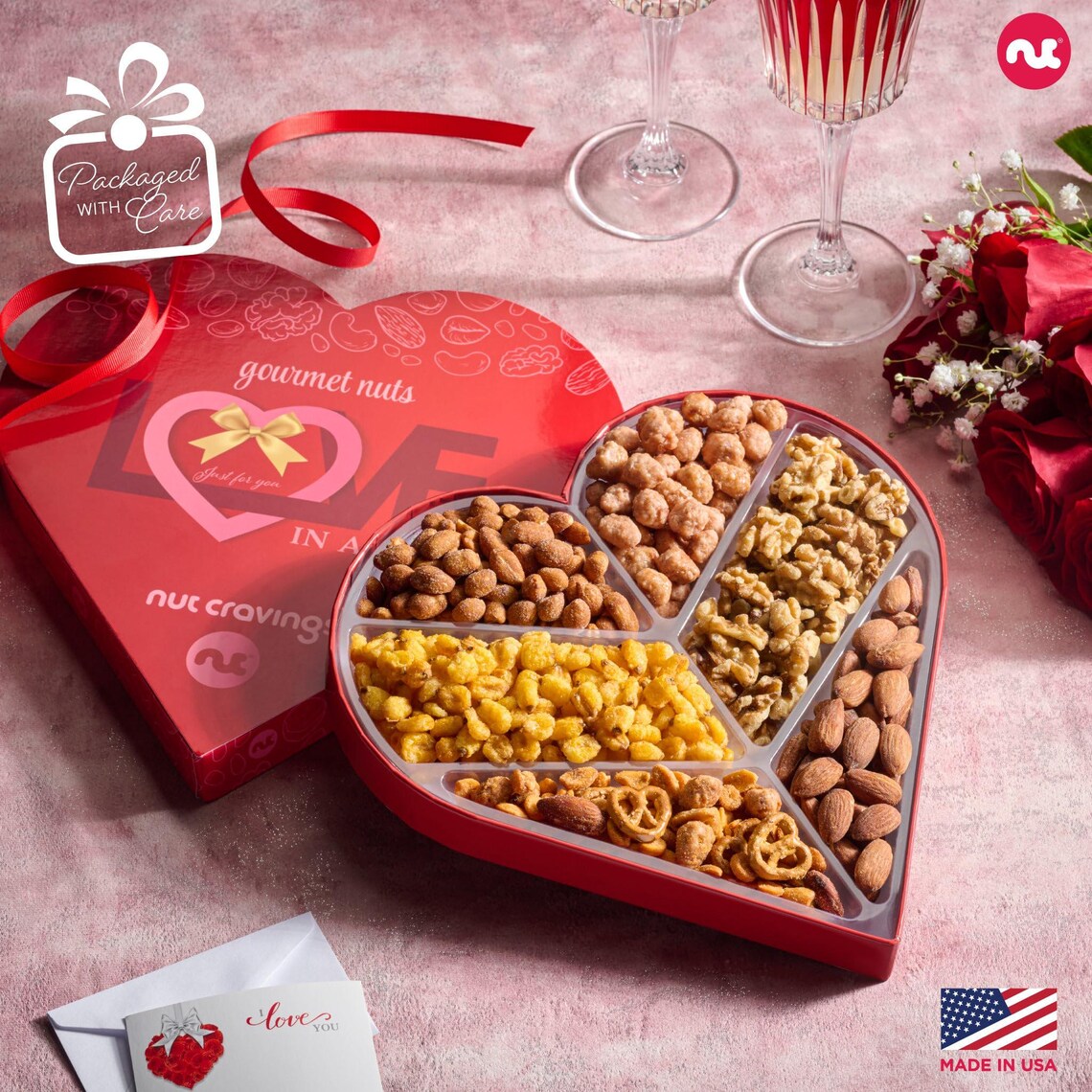 Valentines Day Mixed Nuts Heart Shaped Gift Basket, Love in A Box (6 ...