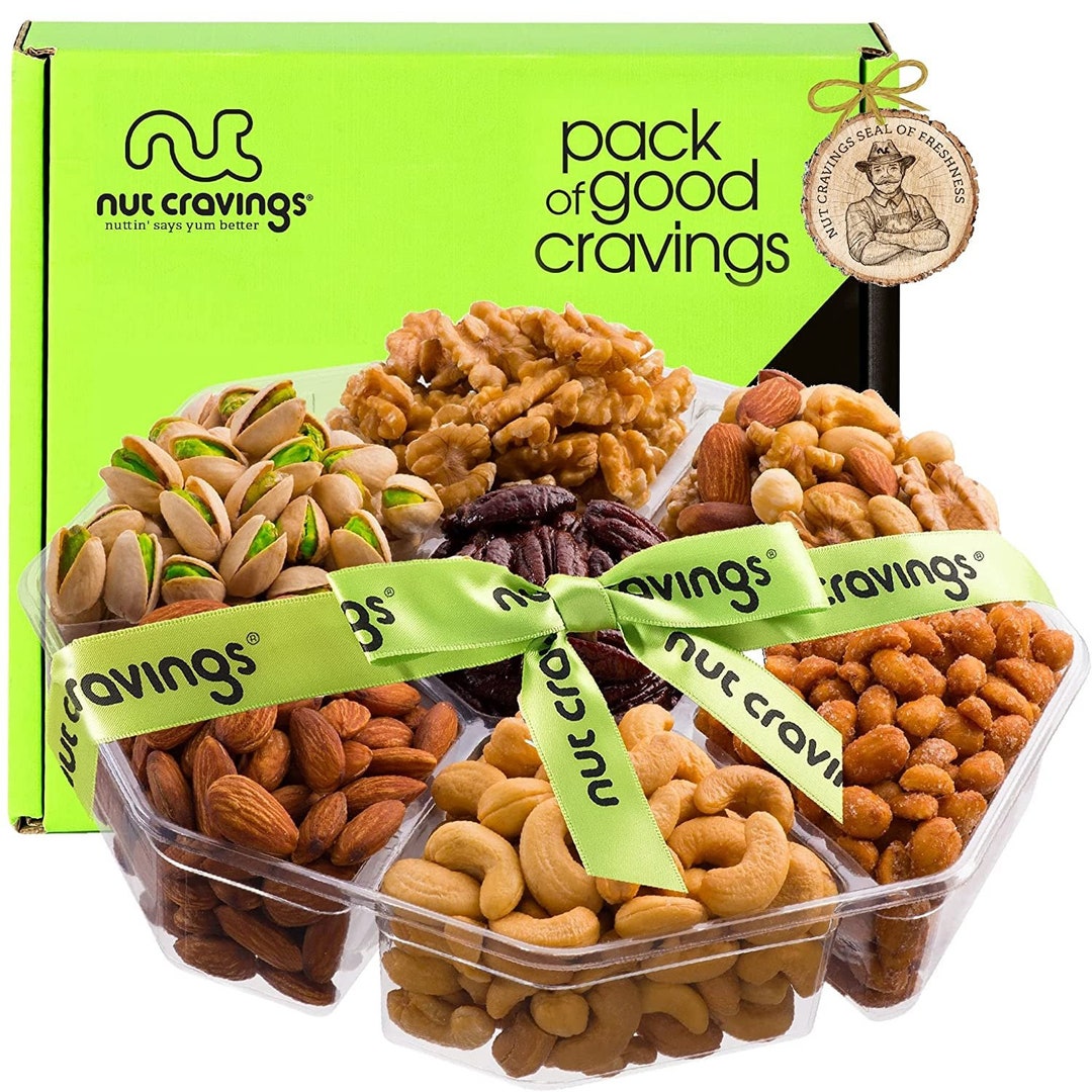 Deluxe Mixed Nuts Gift Basket With Green Ribbon Perfect Birthday Care