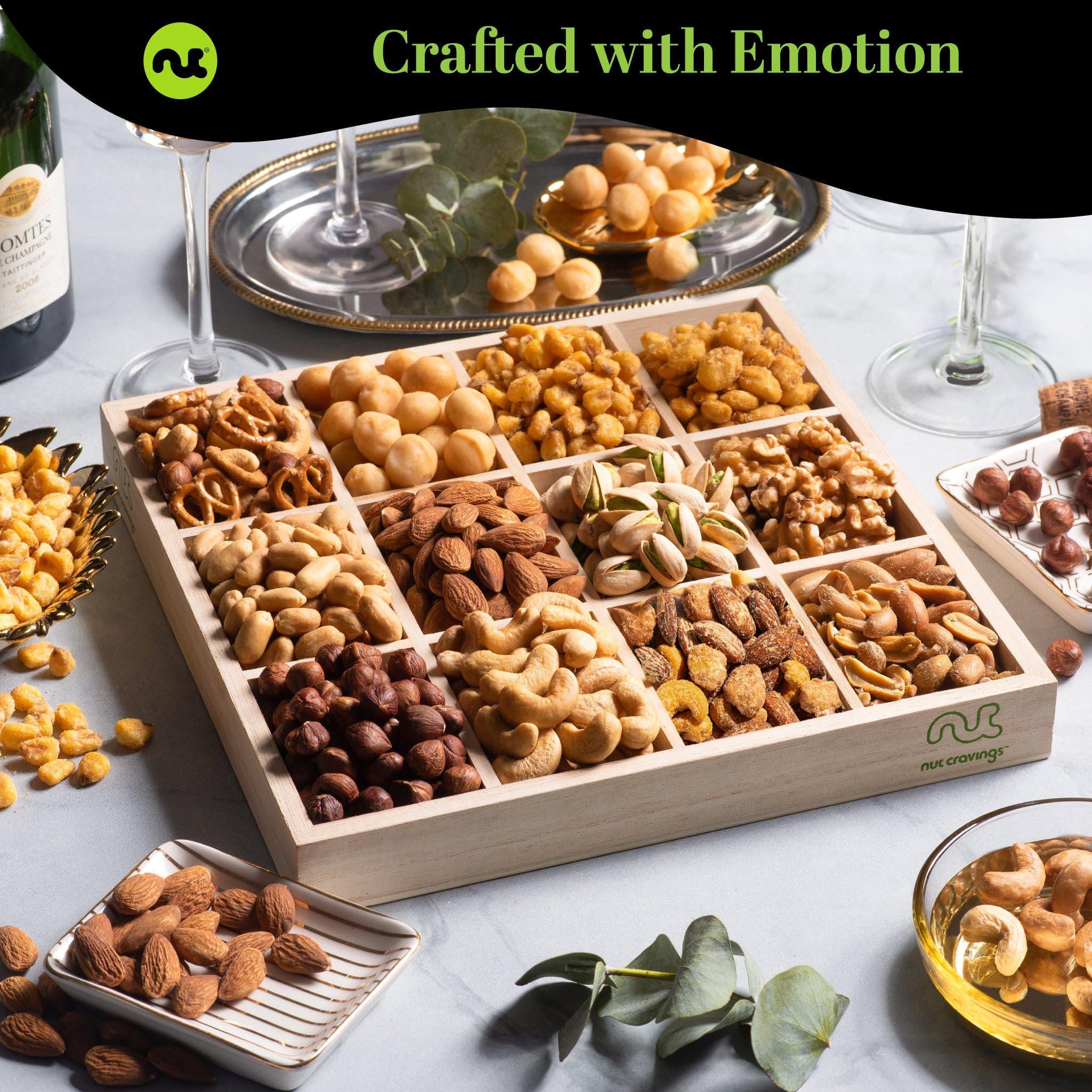 Mixed Nuts Gift Basket in Reusable Wooden Tray + Heart Ribbon (12 ...