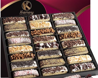 Chocolate Covered Biscotti Cookies Gift Basket, Sweet Treats & Candy Toppings (24 Count) Gourmet Bakery Dessert Tray Birthday Care Package