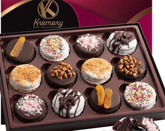 Chocolate Covered Oreo Sandwich Cookies Gift Basket, (12 Count) Gourmet Bakery Dessert Tray Gift Package