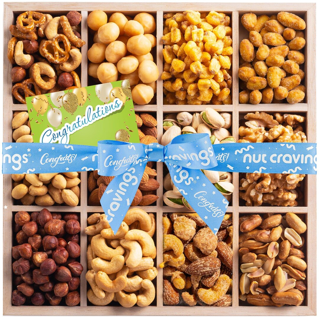 Nuts Gift Basket in Reusable Wooden Tray (12 Assortment) Get Well ...