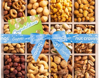 Nuts Gift Basket in Reusable Wooden Tray (12 assortment) Get Well, Happy Birthday, Thank You, Sympathy, Congrats, Thinkin Of You