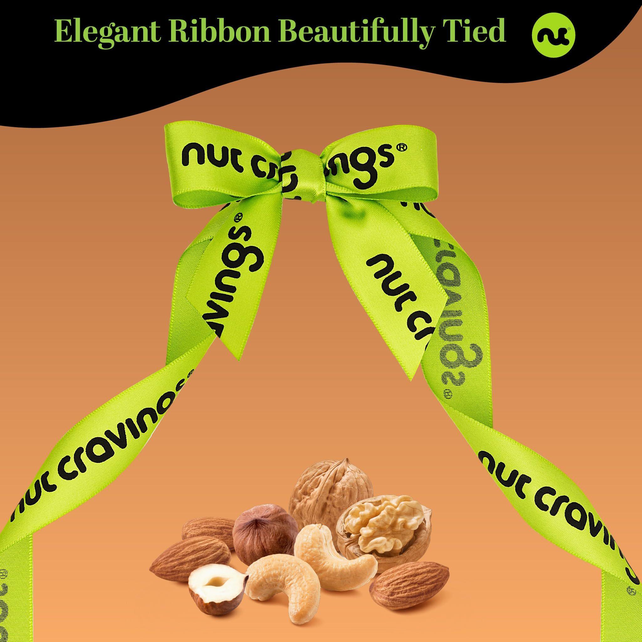 Mixed Nuts Gift Basket in Reusable Wooden Tray + Green Ribbon (12 ...