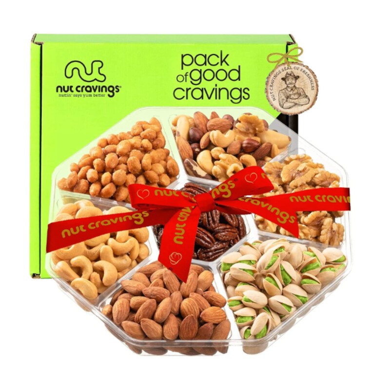 Christmas Gift Basket Holiday Mixed Nuts Heart Ribbon Etsy