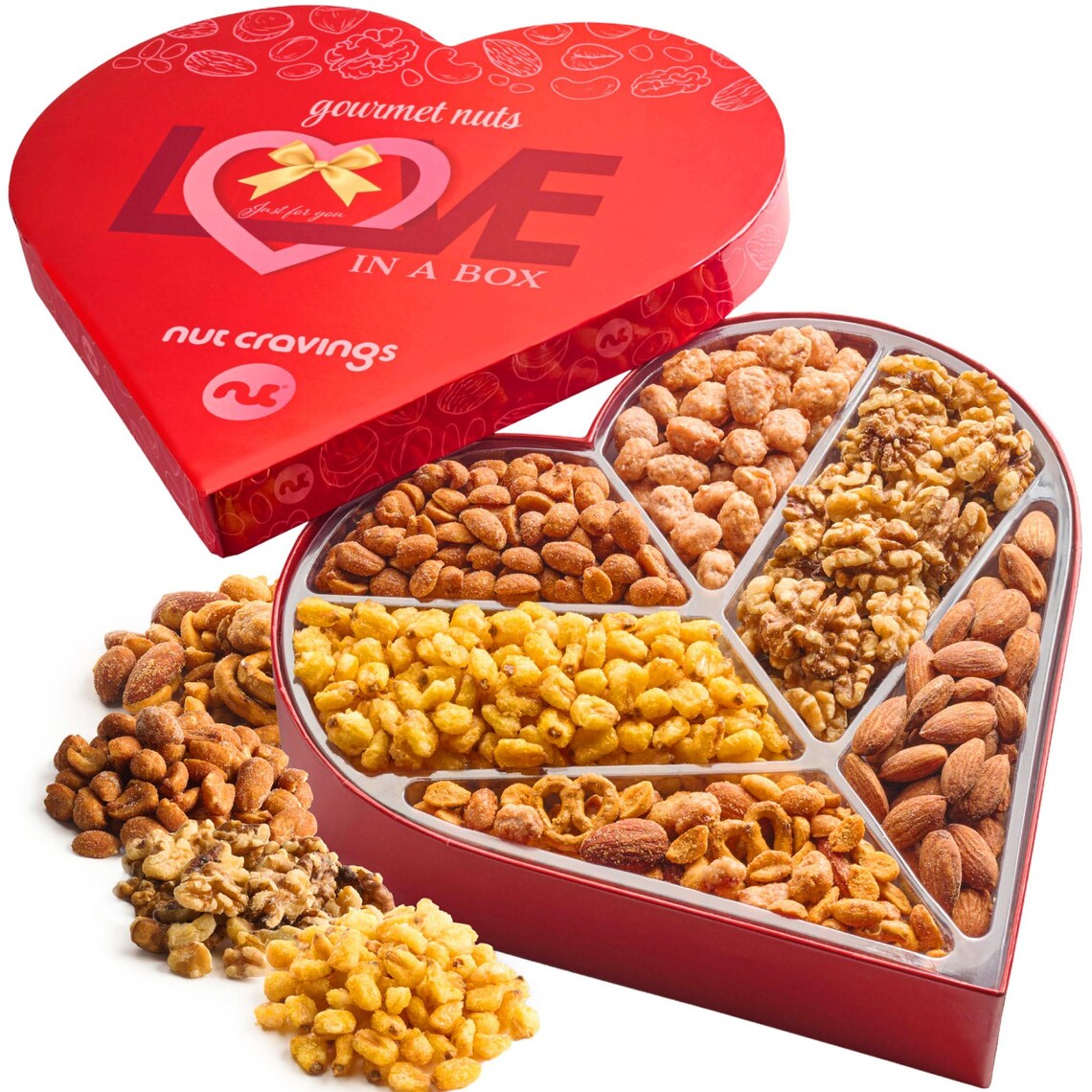 Valentines Day Mixed Nuts Heart Shaped Gift Basket, Love in A Box (6 ...