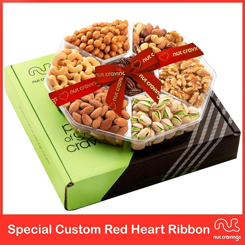 Delightful Mixed Nuts Gift Basket With Heart Ribbon Perfect for Gifting