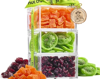 Dried Fruits Acrylic Tower Gift Basket with Ribbon (3 Tier Assortment)