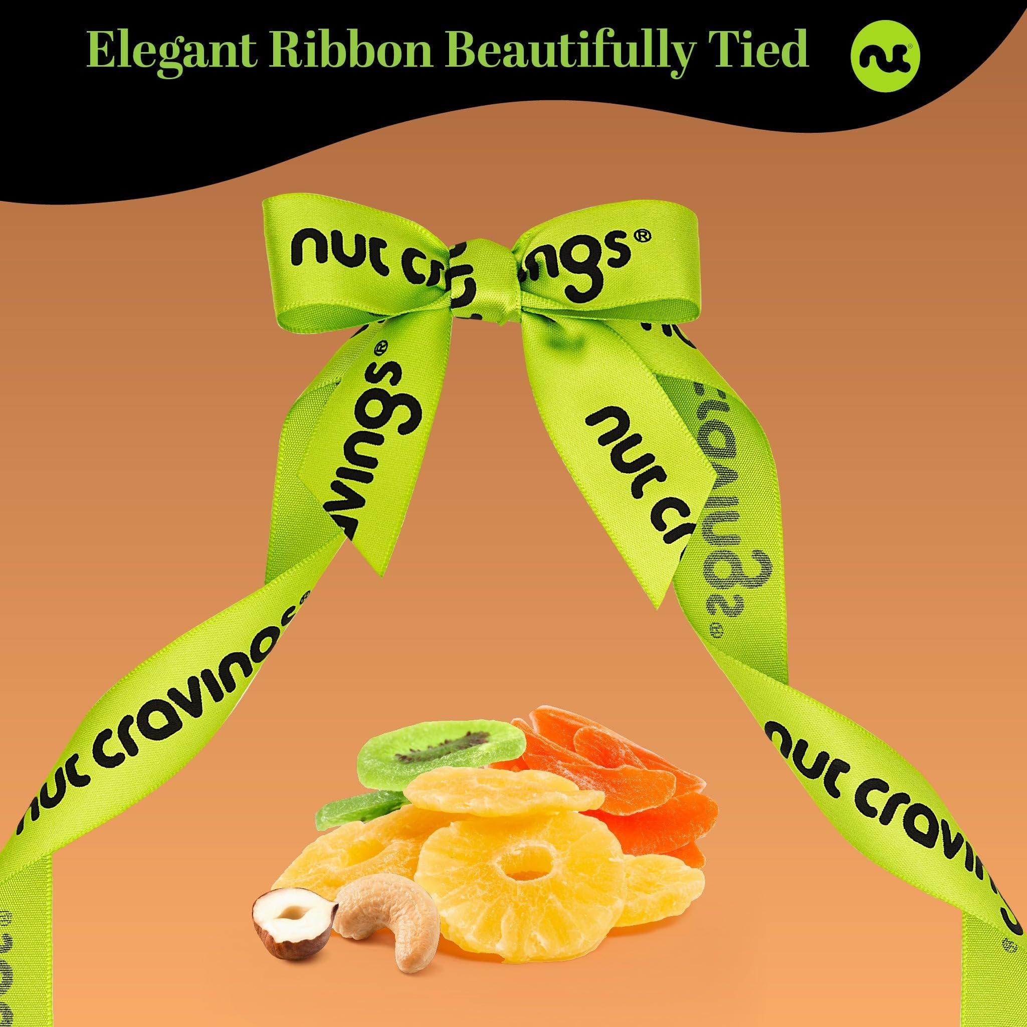 Dried Fruit & Mixed Nuts Gift Basket in Reusable Wooden Tray + Ribbon ...