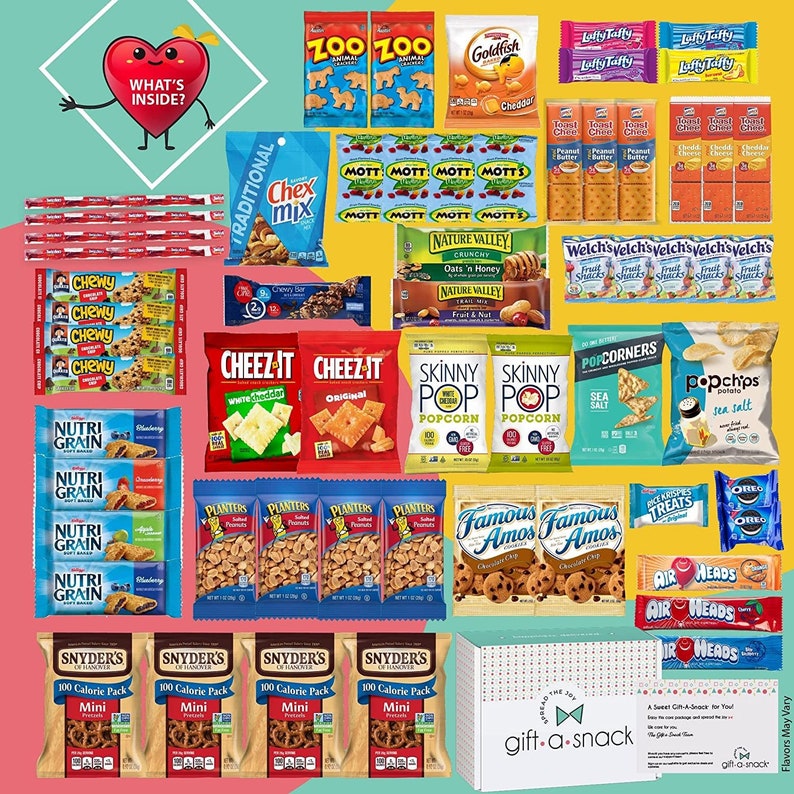 Gift Basket Snack Box Variety Pack Care Package + Greeting Card (60 ...