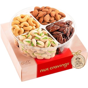 Delightful Holiday Treat: Red Gold Mixed Nuts Gift Basket - Perfect Gift Idea for Christmas, Thanksgiving, and More!