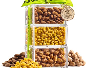 Mixed Nuts Acrylic Tower Gift Basket with Ribbon (3 Tier Assortment)