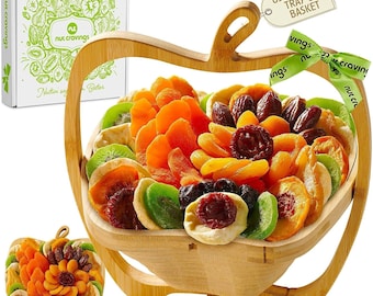Dried Fruit Wooden Apple-Shaped Gift Basket + Tray (9 Assortment) Flower Arrangement Platter.